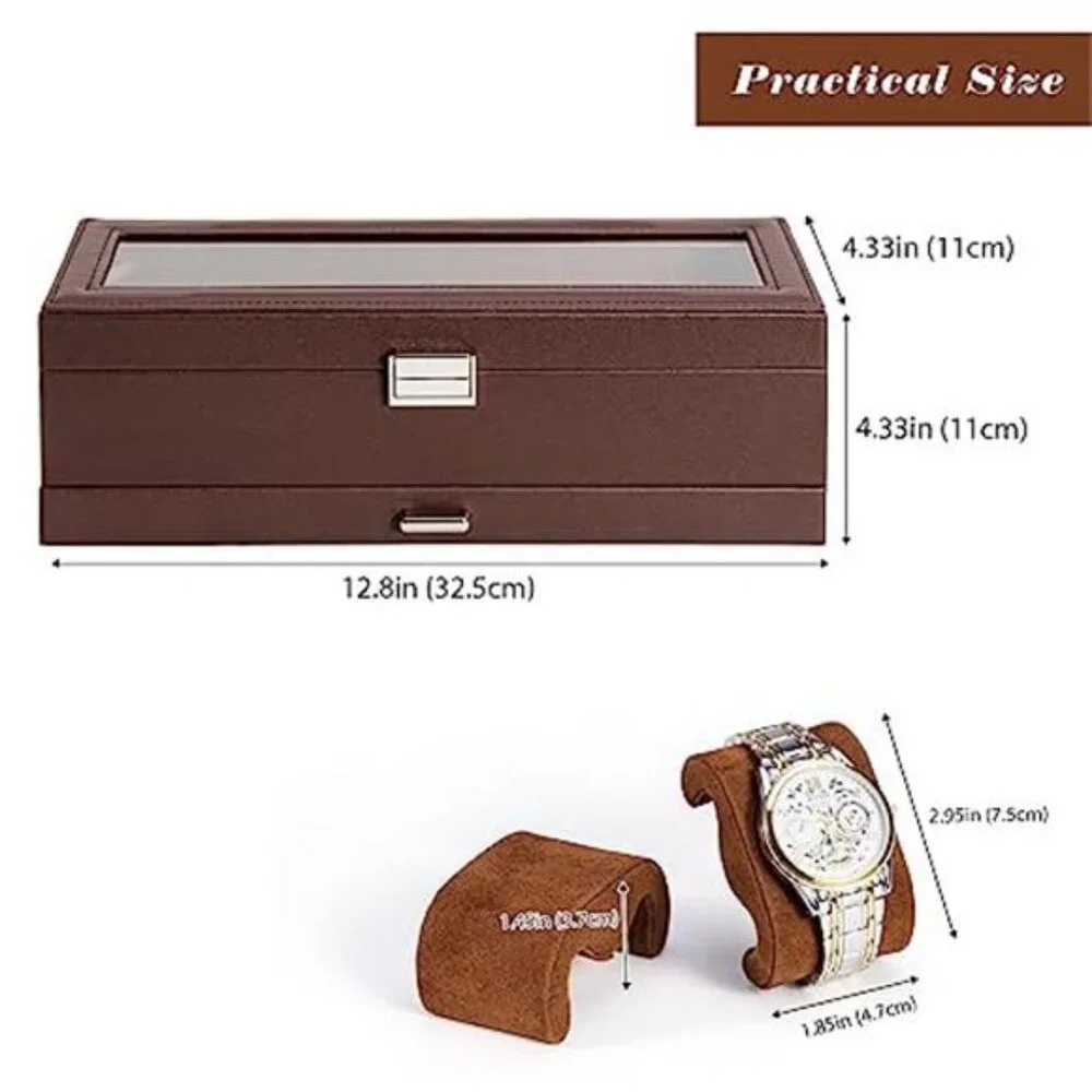 Watch Box 6 Slot Watches Display Case with Drawer Watch Case